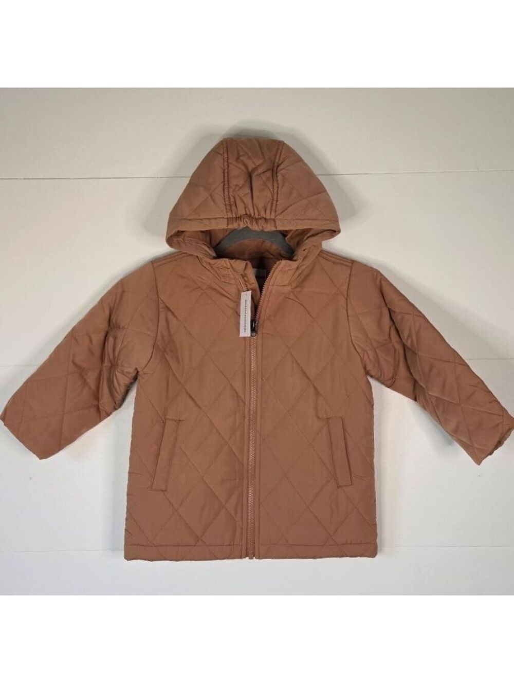 Amazon Essentials Toddler Long Quilted Jacket Hooded Puffer Coat Tan, 3T NWT